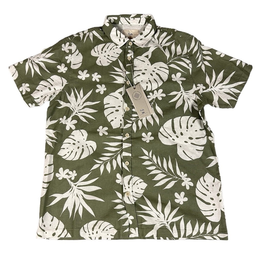 Folk Kingston Men’s Seersucker Button Down Shirt Green Floral Medium NWT